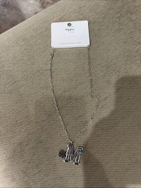 Silver 'M' Initial Necklace with Turquoise Accent